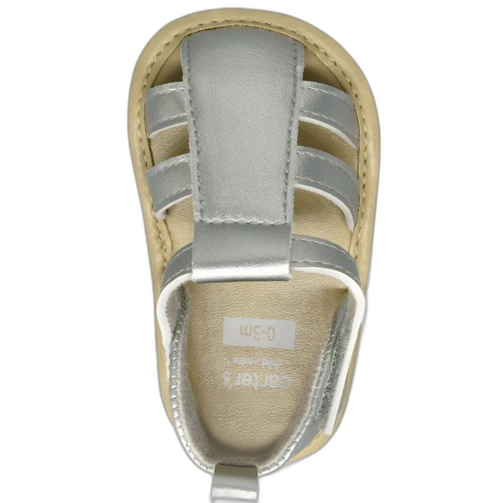 NWT Carters Child of Mine Baby Girl Silver Metallic Bow Sandals Shoes 0-3M
